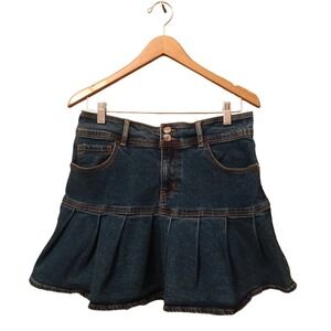 Wild Fable High Rise Denim Skirt Blue Pleated Ruffle Flounce Size 12 Juniors